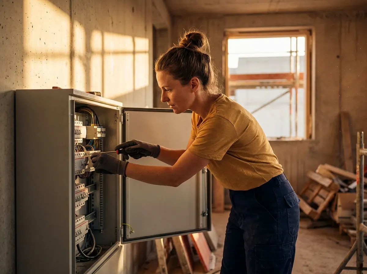 Elektriker verdrahtet einen Schaltschrank